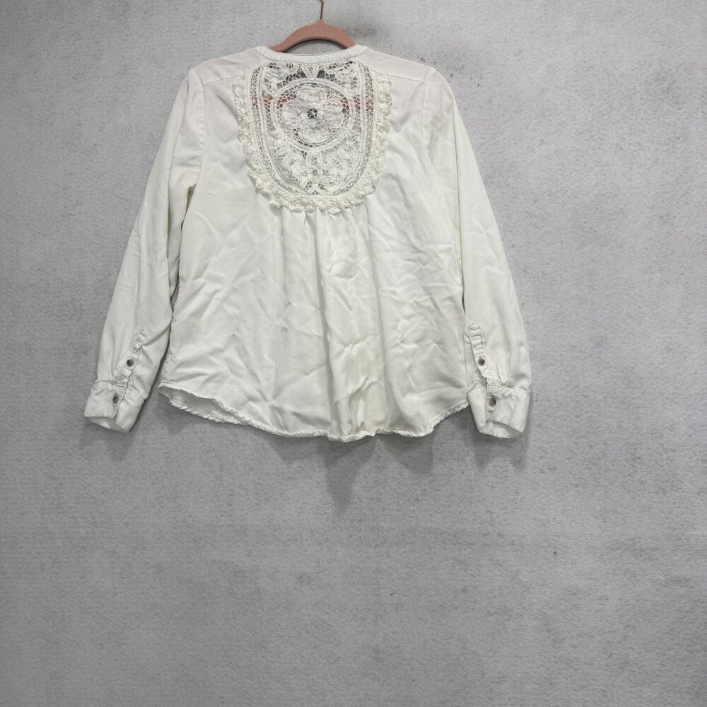 Holding Horses Blouse Womens Small White Button Up Crochet Lace Long Sleeve Top - Picture 6 of 9